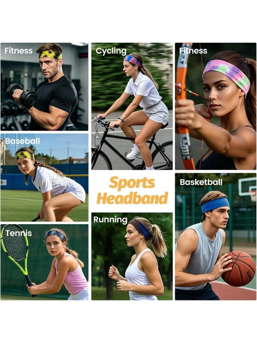 Women X-Colorful-1-8 Stretchy 6 Pack Headbands Yoga Sweatband Hair Accessories